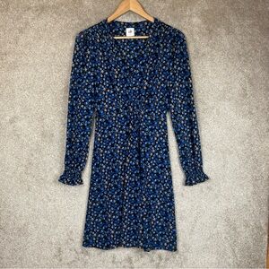 Cabi Dress Womens Small Blue Black Floral Long Sleeve Ruched Boho Fall- 3591